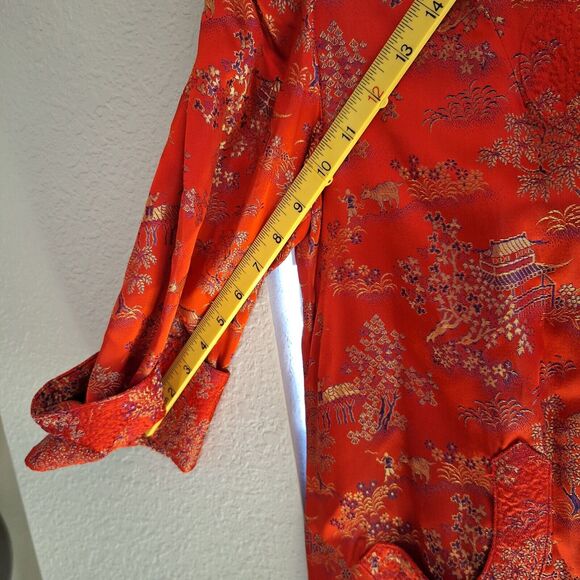 VINTAGE Peony Brand Red Kimono Womens Size 38 Frog Button Shanghai China - Picture 4 of 12